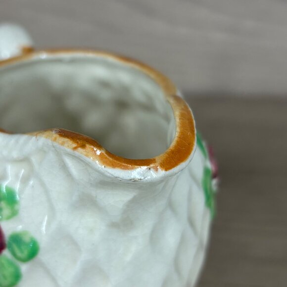 Vintage Japanese Creamer Pitcher With Floral Design & Textured Diamond Pattern - Picture 8 of 9